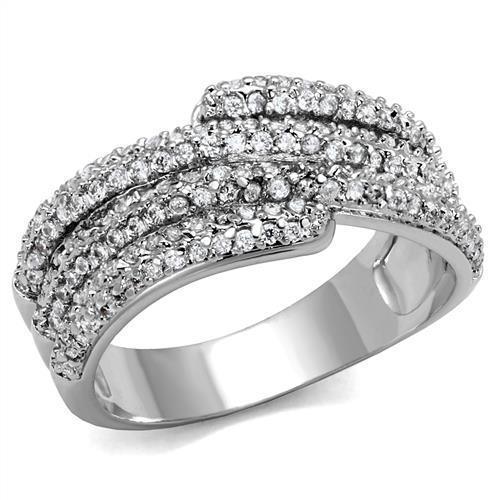 Alamode Rhodium Brass Ring with AAA Grade CZ in Clear - Flyclothing LLC