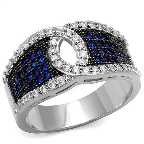 Alamode Rhodium + Ruthenium Brass Ring with AAA Grade CZ in London Blue - Alamode