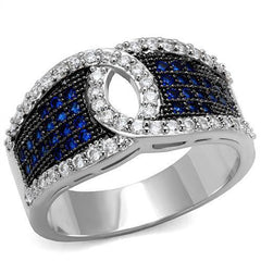 Alamode Rhodium + Ruthenium Brass Ring with AAA Grade CZ in London Blue - Alamode