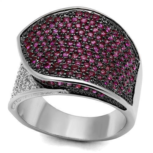 Alamode Rhodium + Ruthenium Brass Ring with AAA Grade CZ in Ruby - Flyclothing LLC