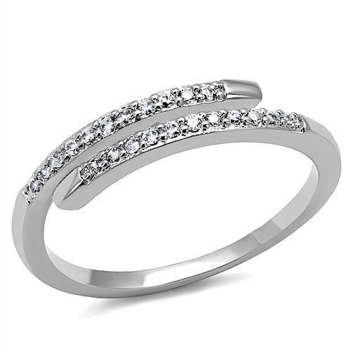 Alamode Rhodium Brass Ring with AAA Grade CZ in Clear - Flyclothing LLC