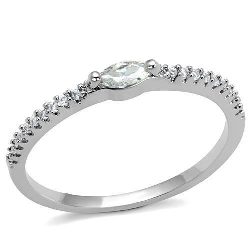 Alamode Rhodium Brass Ring with AAA Grade CZ in Clear - Flyclothing LLC