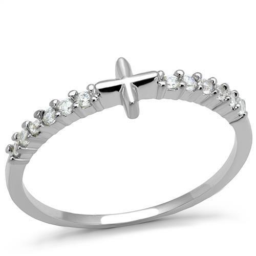 Alamode Rhodium Brass Ring with AAA Grade CZ in Clear - Flyclothing LLC