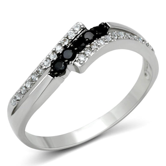 Alamode Rhodium + Ruthenium Brass Ring with AAA Grade CZ in Jet - Alamode