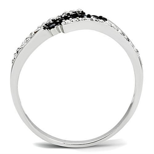 Alamode Rhodium + Ruthenium Brass Ring with AAA Grade CZ in Jet - Alamode