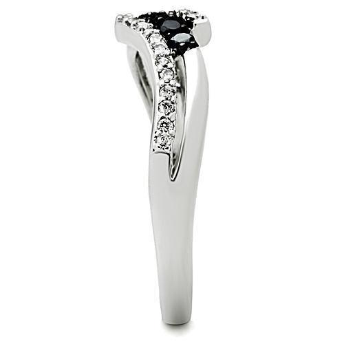 Alamode Rhodium + Ruthenium Brass Ring with AAA Grade CZ in Jet - Flyclothing LLC