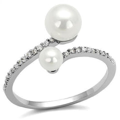 Alamode Rhodium Brass Ring with Synthetic Pearl in White - Alamode