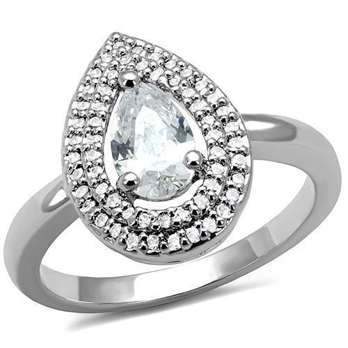 Alamode Rhodium Brass Ring with AAA Grade CZ in Clear - Flyclothing LLC