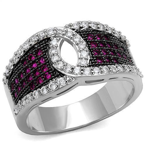 Alamode Rhodium + Ruthenium Brass Ring with AAA Grade CZ in Ruby - Alamode