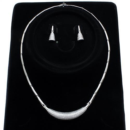 Alamode Rhodium Brass Jewelry Sets with AAA Grade CZ in Clear - Flyclothing LLC