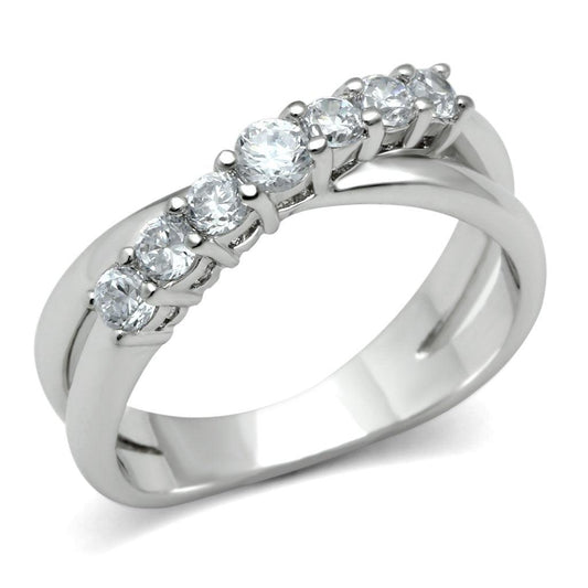 Alamode Rhodium Brass Ring with AAA Grade CZ in Clear - Flyclothing LLC