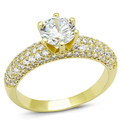 Alamode Gold Brass Ring with AAA Grade CZ in Clear - Flyclothing LLC