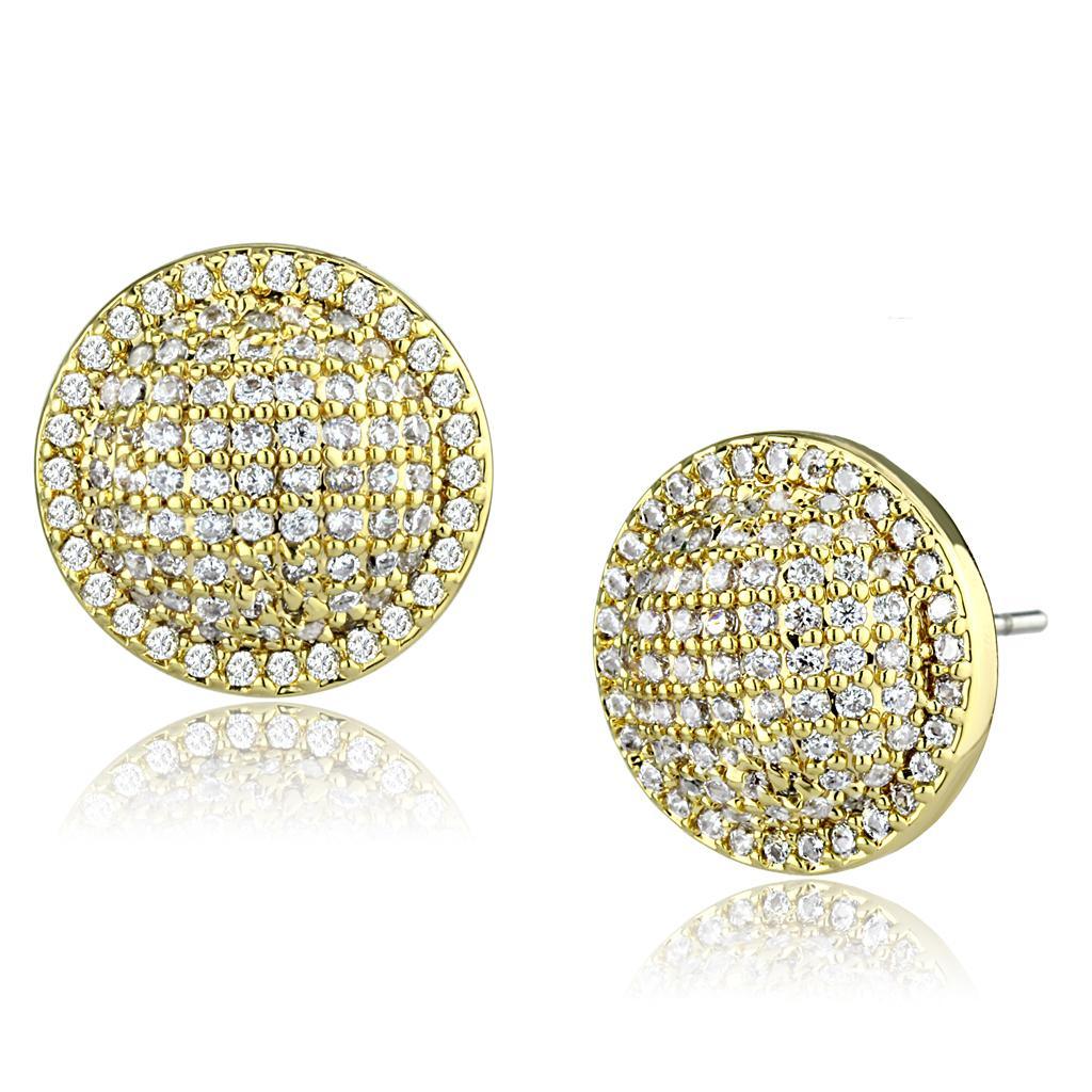 Alamode Gold Brass Earrings with AAA Grade CZ in Clear - Flyclothing LLC