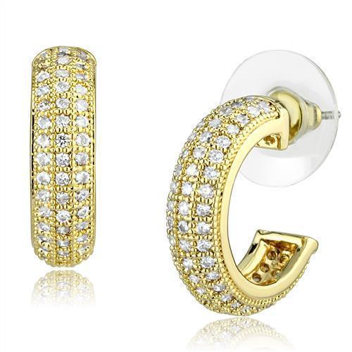 Alamode Gold Brass Earrings with AAA Grade CZ in Clear - Flyclothing LLC