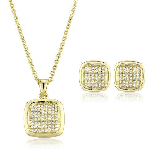 Alamode Gold Brass Jewelry Sets with AAA Grade CZ in Clear - Alamode