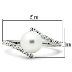 Alamode Rhodium Brass Ring with Synthetic Pearl in White - Alamode