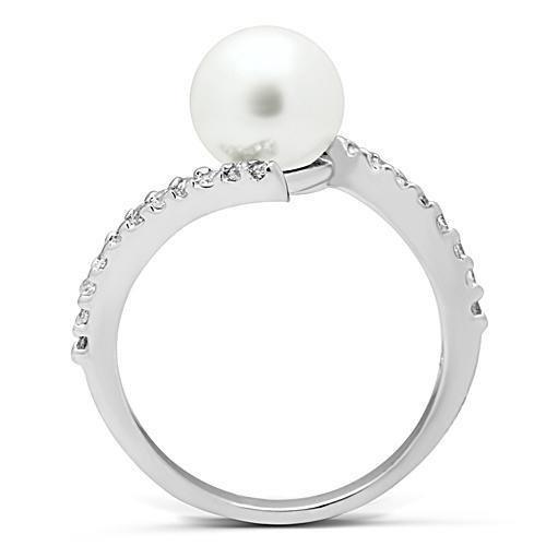 Alamode Rhodium Brass Ring with Synthetic Pearl in White - Alamode