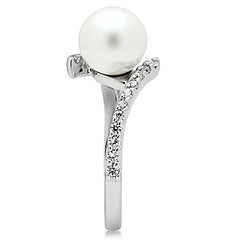 Alamode Rhodium Brass Ring with Synthetic Pearl in White - Alamode