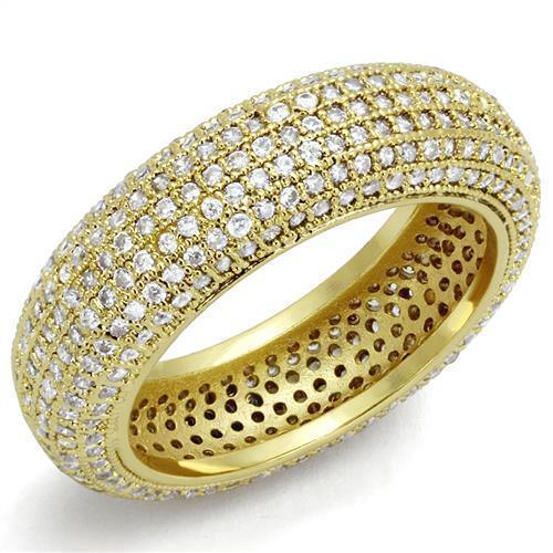 Alamode Gold Brass Ring with AAA Grade CZ in Clear - Flyclothing LLC