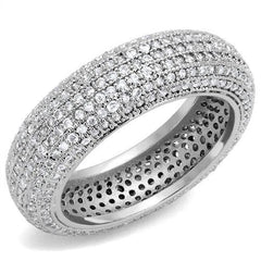 Alamode Rhodium Brass Ring with AAA Grade CZ in Clear - Flyclothing LLC