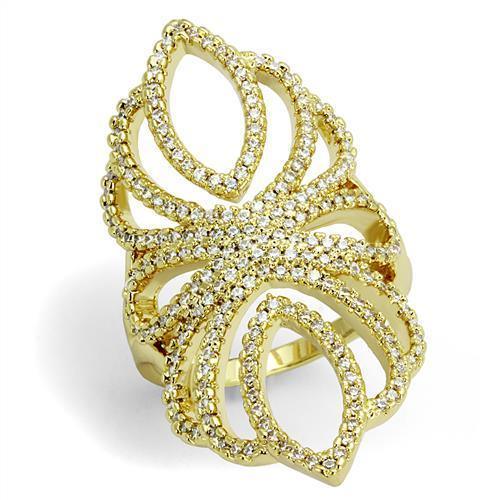 Alamode Gold Brass Ring with AAA Grade CZ in Clear - Flyclothing LLC