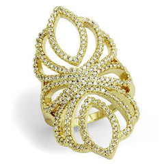 Alamode Gold Brass Ring with AAA Grade CZ in Clear - Flyclothing LLC