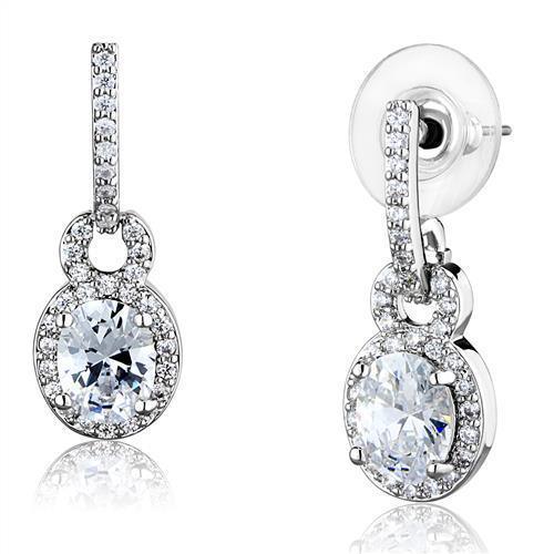 Alamode Rhodium Brass Earrings with AAA Grade CZ in Clear - Flyclothing LLC