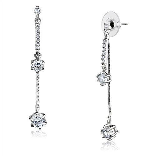 Alamode Rhodium Brass Earrings with AAA Grade CZ in Clear - Flyclothing LLC