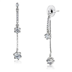 Alamode Rhodium Brass Earrings with AAA Grade CZ in Clear - Flyclothing LLC