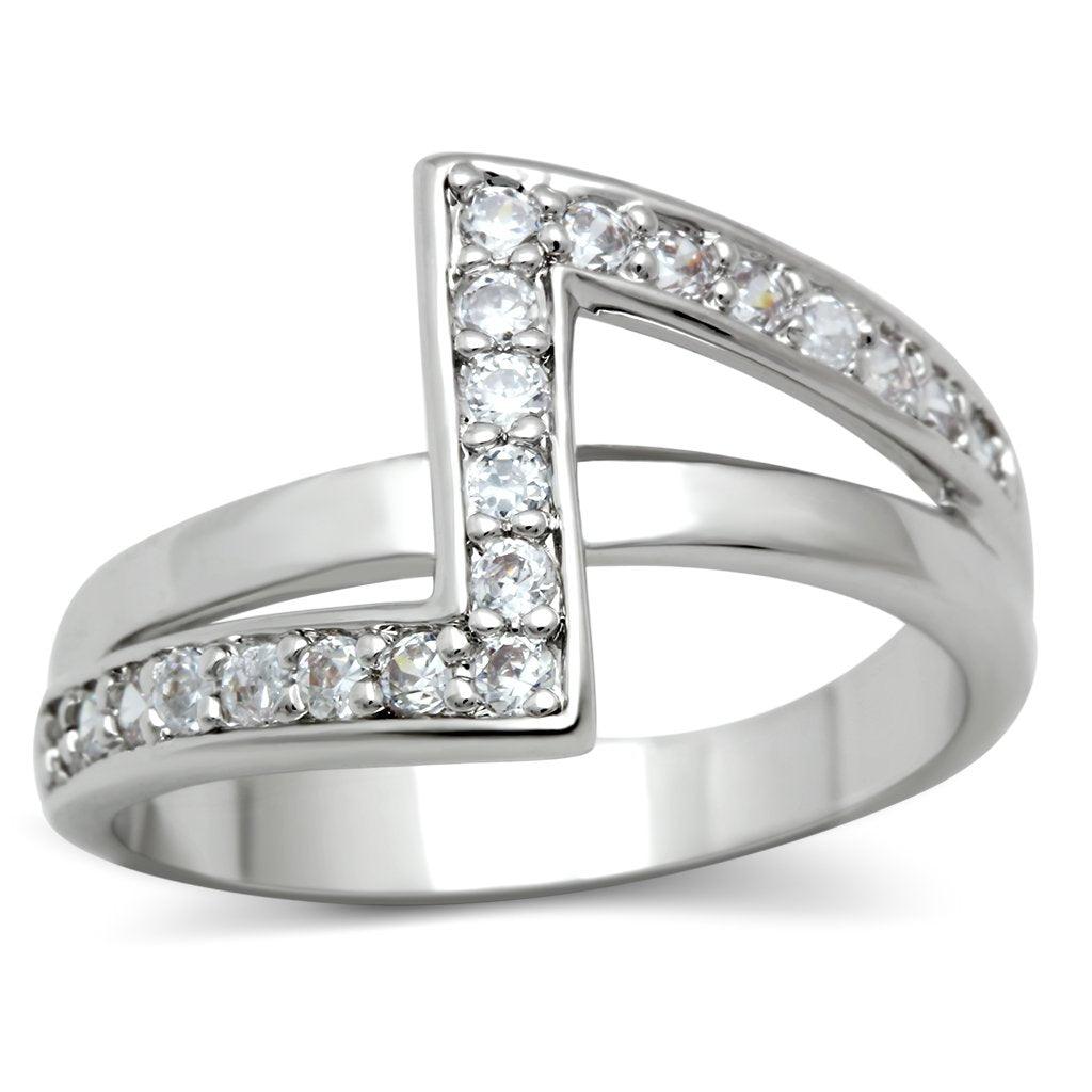 Alamode Rhodium Brass Ring with AAA Grade CZ in Clear - Flyclothing LLC