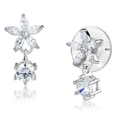 Alamode Rhodium Brass Earrings with AAA Grade CZ in Clear - Flyclothing LLC