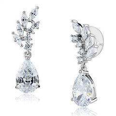 Alamode Rhodium Brass Earrings with AAA Grade CZ in Clear - Flyclothing LLC