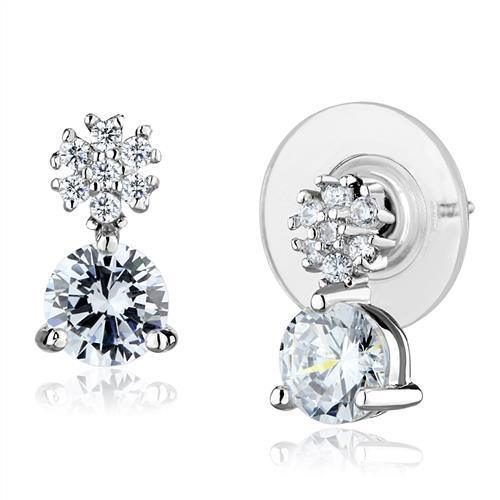 Alamode Rhodium Brass Earrings with AAA Grade CZ in Clear - Flyclothing LLC