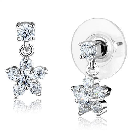 Alamode Rhodium Brass Earrings with AAA Grade CZ in Clear - Flyclothing LLC