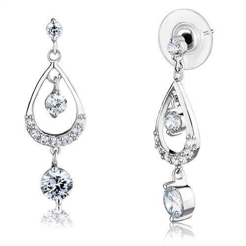 Alamode Rhodium Brass Earrings with AAA Grade CZ in Clear - Flyclothing LLC