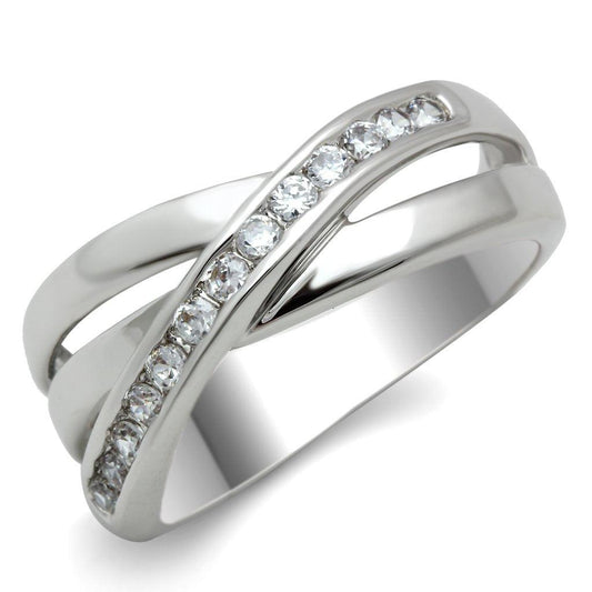 Alamode Rhodium Brass Ring with AAA Grade CZ in Clear - Flyclothing LLC