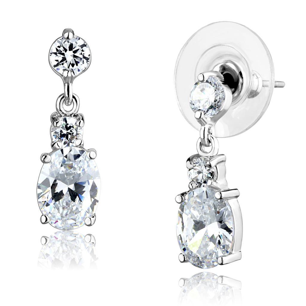 Alamode Rhodium Brass Earrings with AAA Grade CZ in Clear - Flyclothing LLC