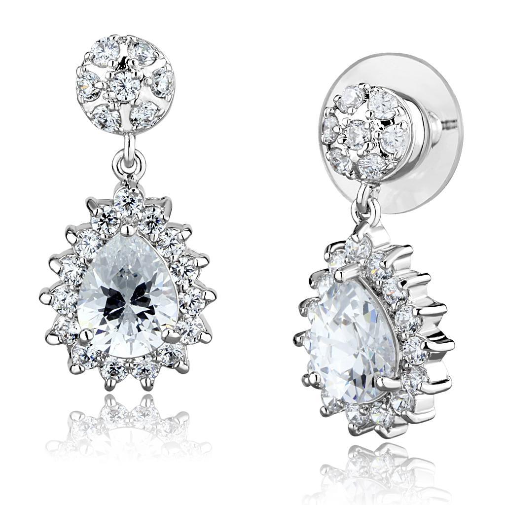 Alamode Rhodium Brass Earrings with AAA Grade CZ in Clear - Flyclothing LLC