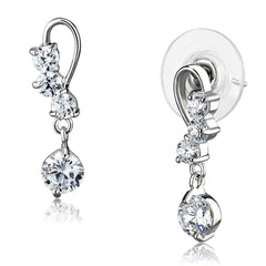 Alamode Rhodium Brass Earrings with AAA Grade CZ in Clear - Flyclothing LLC