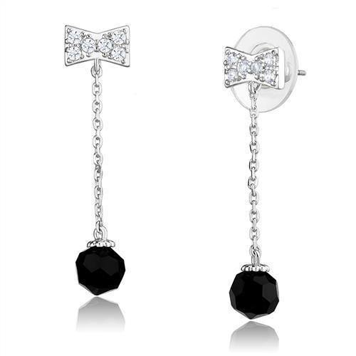 Alamode Rhodium Brass Earrings with AAA Grade CZ in Clear - Flyclothing LLC