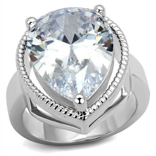 Alamode Rhodium Brass Ring with AAA Grade CZ in Clear - Flyclothing LLC