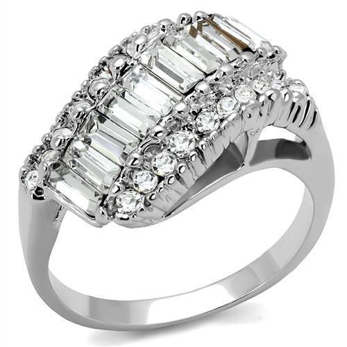 Alamode Rhodium Brass Ring with Top Grade Crystal in Clear - Alamode