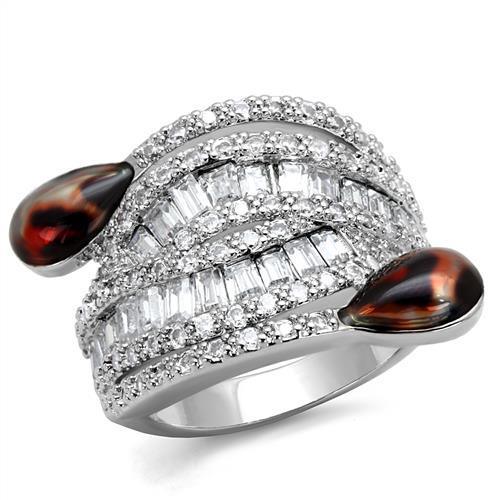 Alamode Rhodium Brass Ring with AAA Grade CZ in Clear - Flyclothing LLC