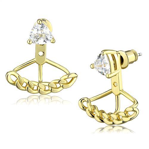 Alamode Gold Brass Earrings with AAA Grade CZ in Clear - Flyclothing LLC