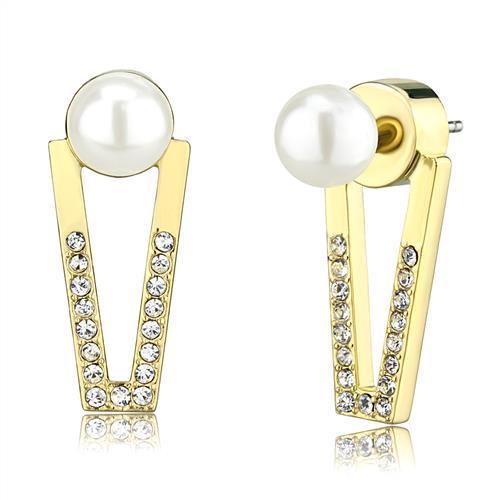 Alamode Gold Brass Earrings with Synthetic Pearl in White - Flyclothing LLC