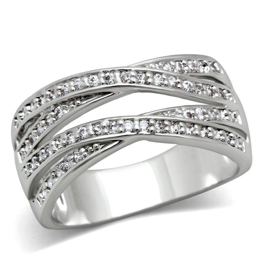 Alamode Rhodium Brass Ring with AAA Grade CZ in Clear - Flyclothing LLC