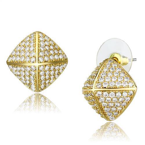 Alamode Gold Brass Earrings with AAA Grade CZ in Clear - Flyclothing LLC