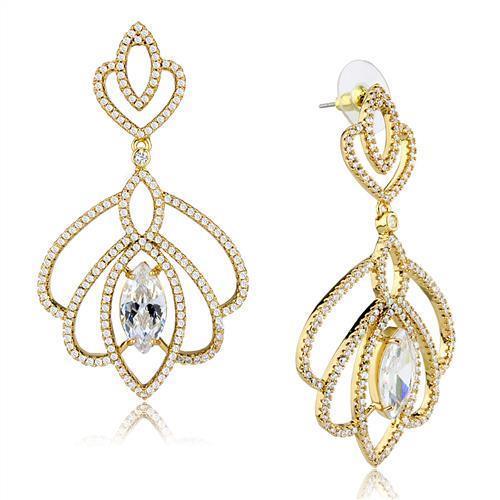 Alamode Gold Brass Earrings with AAA Grade CZ in Clear - Flyclothing LLC