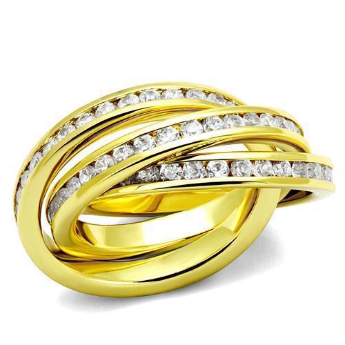 Alamode Gold Brass Ring with AAA Grade CZ in Clear - Flyclothing LLC