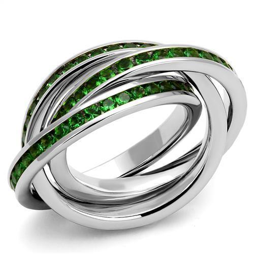 Alamode Rhodium Brass Ring with Synthetic Synthetic Glass in Emerald - Alamode